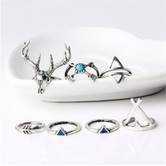 7Pcs/Set Tribal Deer Antler Arrows Ring Set - Picture 2 of 5
